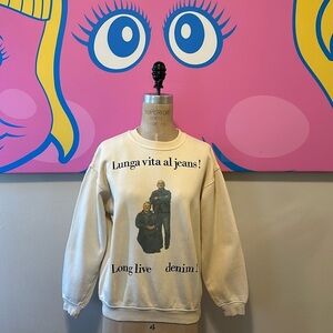 Moschino Jeans Ivory Sweatshirt Lunga vita al jeans! Long Live Denim